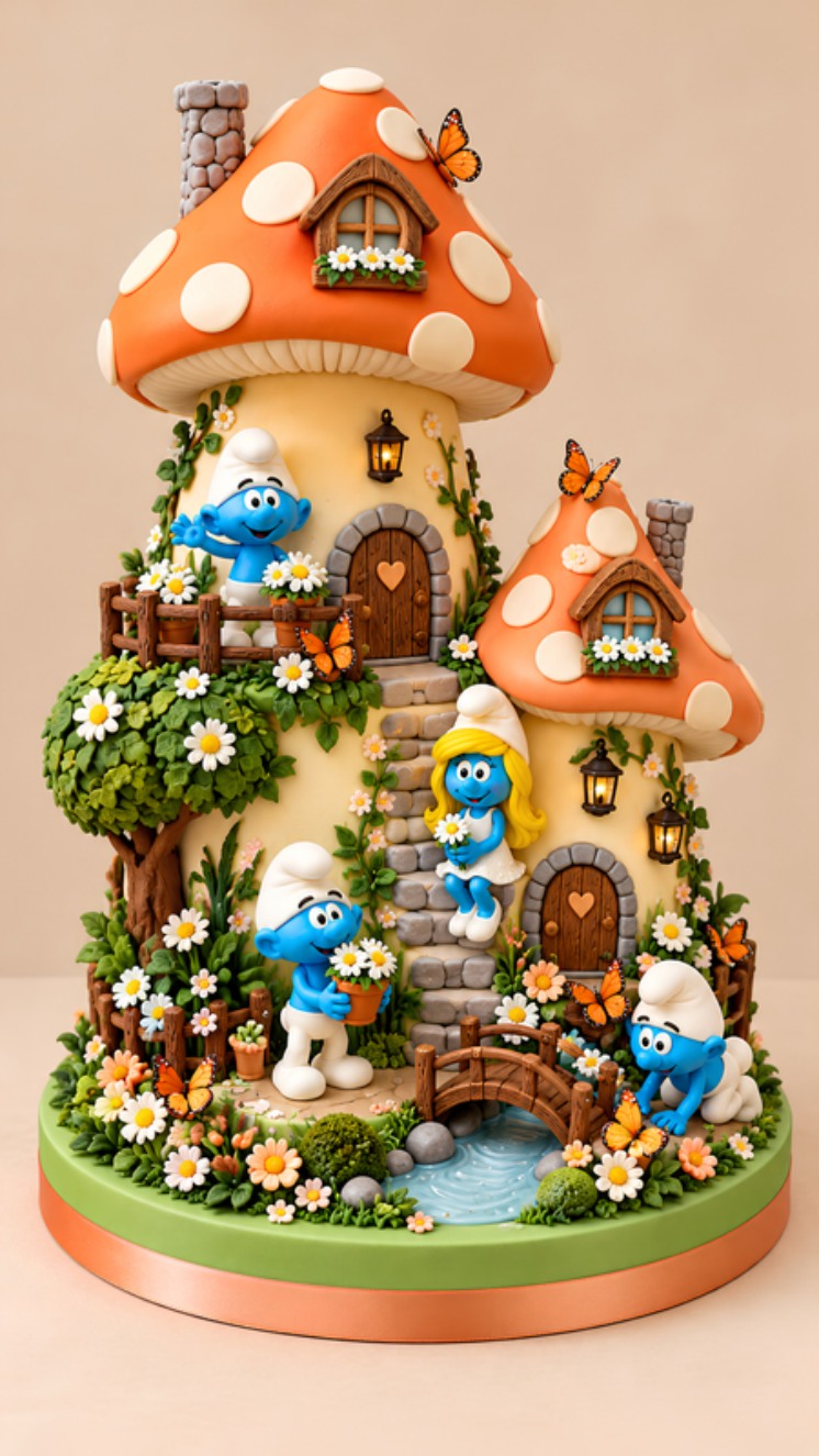 Smurfs' Woodland Cottage 3D Cake