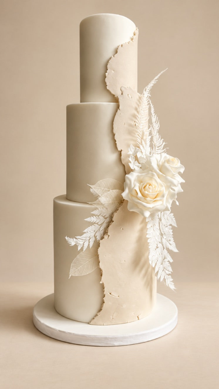 Modern Ivory Bloom 3D Cake