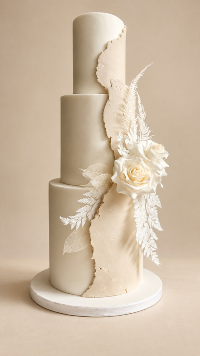 Modern Ivory Bloom 3D Cake